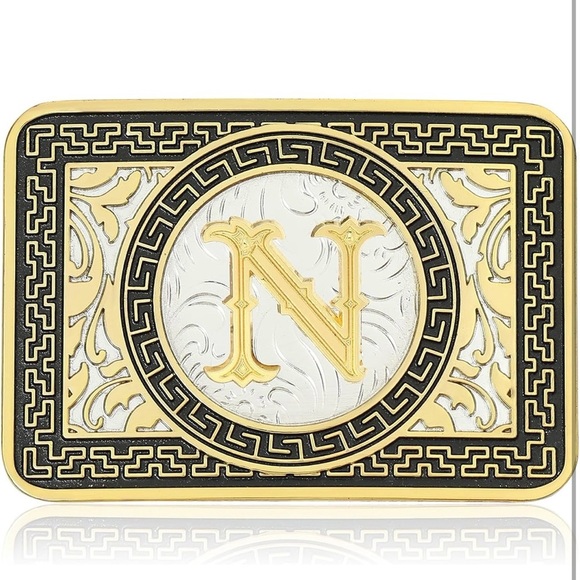 Vintage style Gold and Black Belt Buckle with 'N' Monogram - Picture 2 of 4